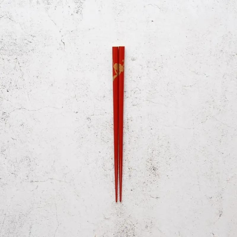 Hand-Drawn Lacquer Chopsticks – Red Plum Blossom Design | Wajima Lacquer Art By Hashimoto Kousaku Sikki 1