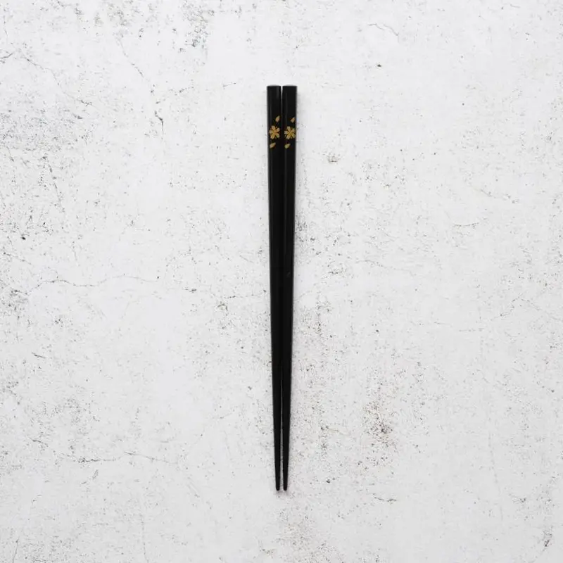 Hand-Painted Gold/Silver Lacquer Chopsticks – Black Floral Design | Wajima Lacquer By Hashimoto Kousaku Sikki 1