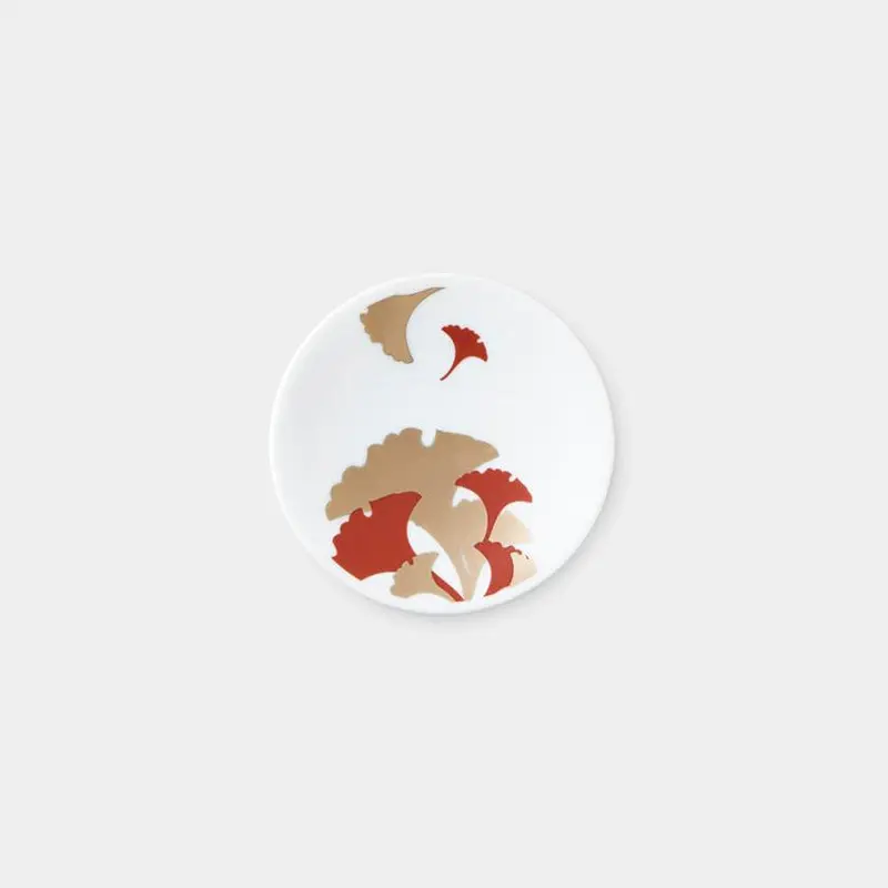Hand-Painted Mino Ware Appetizer Plate: Gingko Leaf In Rich Red And Metallic Gold | Marumo Takagi 1