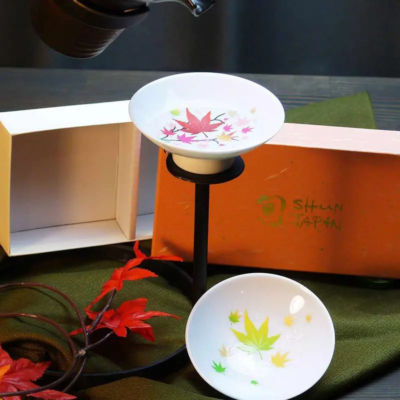 Handcrafted Autumn Leaves Sake Cups (2 Pcs) | Mino Ware By Marumo Takagi 1