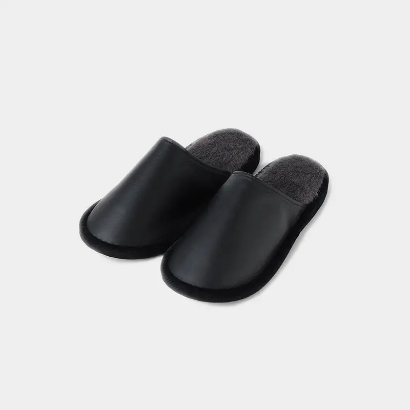 Handcrafted Black Leather Slippers – Minimalist Indoor Footwear By Foo Tokyo 1