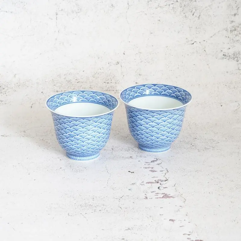 Handcrafted Mikawachi Ware Tea Cup Set – Soris-Sencha Hirado-Seigaiha Design By Hiradoshouzan 1