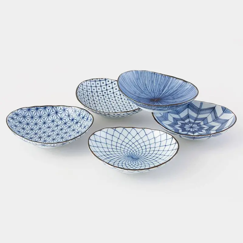 Hasami Ware Antique-Dyed Oval Bowl Set (5-Piece) – Saikai Toki Artisan Tableware 1