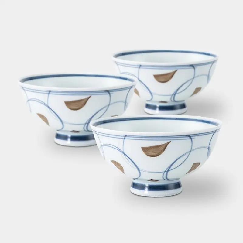 Hasami Ware Haketenmon Rice Bowl Set Of 3 – Light Blue, Large Size By Saikai Toki 1