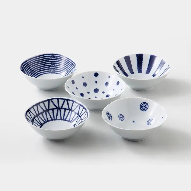 Hasami Ware Indigo Ball Small Bowl Set (5-Piece) – Saikai Toki Japanese Ceramics 1