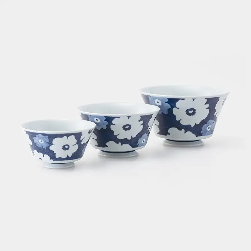 Hasami Ware Indigo Flower Trio (S/M/L) Bowl Set (3-Piece) – Saikai Toki Functional Set 1