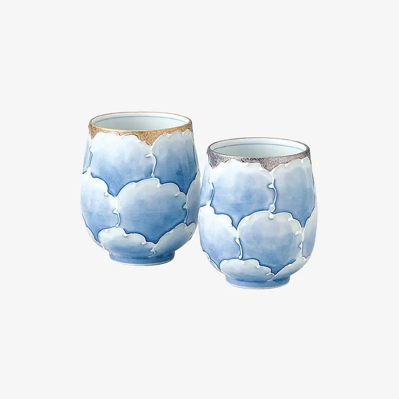 Hasami Ware Platinum Peony Tea Cup Pair – Handcrafted Ceramic Set By Saikai Toki 1
