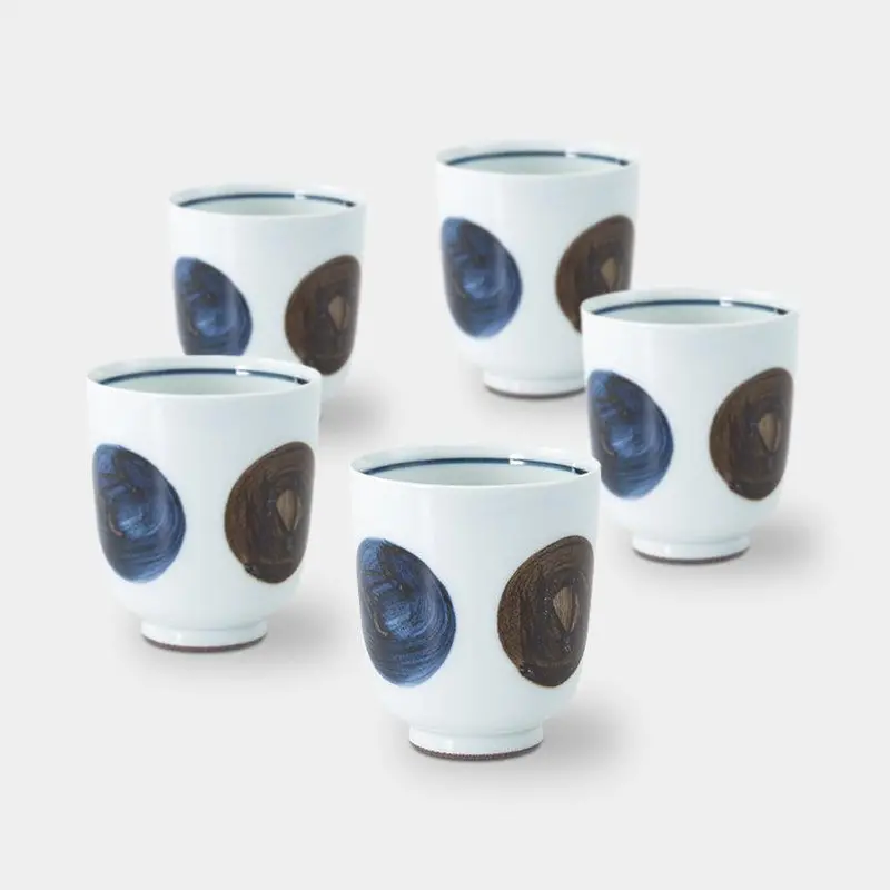 Hasami Ware Sabi Round Pattern Tea Cup Set Of 5 – Light Blue, Large Size 1