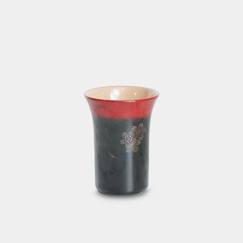 Hasori Spring & Autumn Lacquer Cup – Black Uchi Finish | Yakumo 1