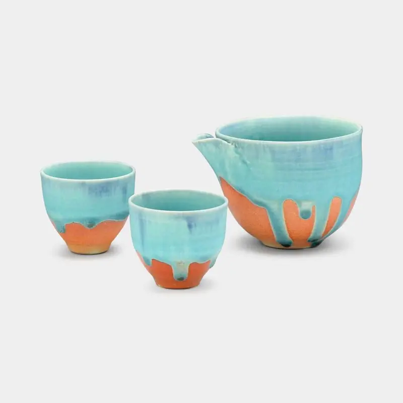 Hibiki Aosai Sake Set – Three-Piece Katakuhi Bottle Set In Kyoto Kiyomizu Ware By Dainichi 1