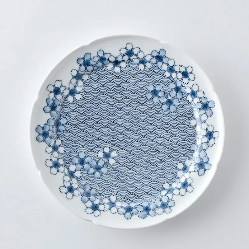 Hiradoshouzan 7-Sun Serving Platter – Sakura And Seigaiha Wave Pattern 1