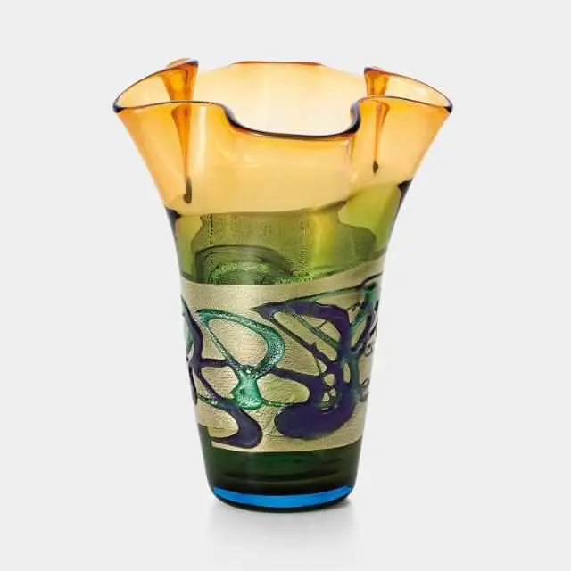 Hokusai Frill Vase – Wave-Motif Tsugaru Vidro Art Glass By Aderia 1