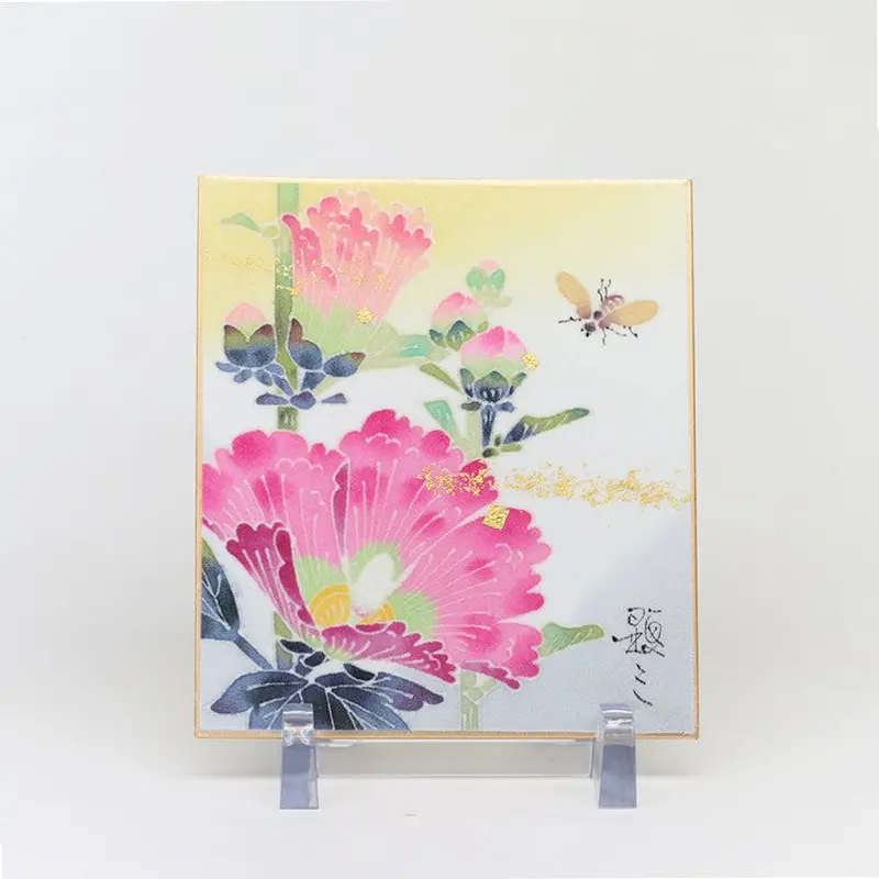 Hollyhock Floral Art Print – Traditional Kaga Yuzen Dyeing 1