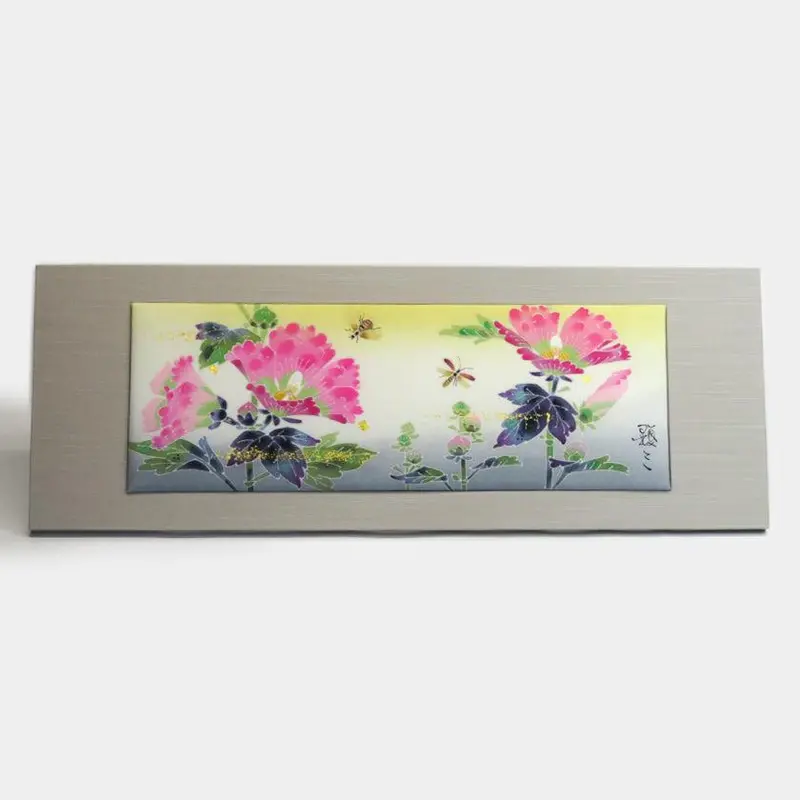 Hollyhock Motif Art Panel | Classic Kaga Yuzen With Gold Leaf Embellishment | Some No Shiki 1
