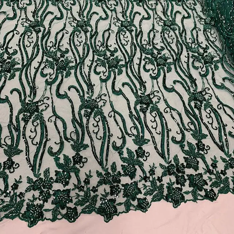 Hunter Green Beaded Embroidered Luxury Fashion Fabric 1