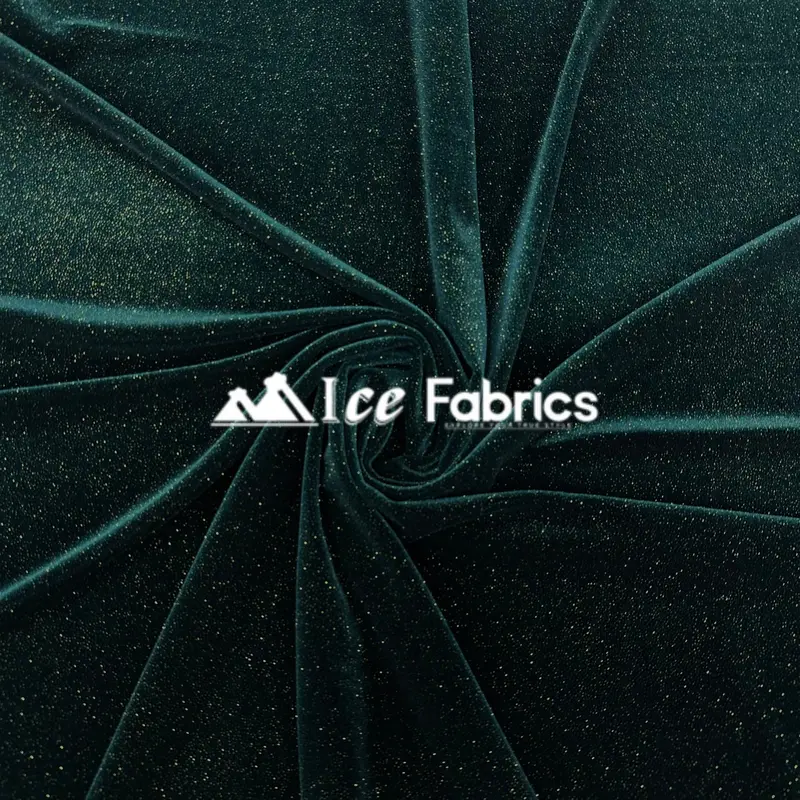 Hunter Green Glitter Stretch Velvet Fabric – Rich Velvetglow Spandex Blend 1