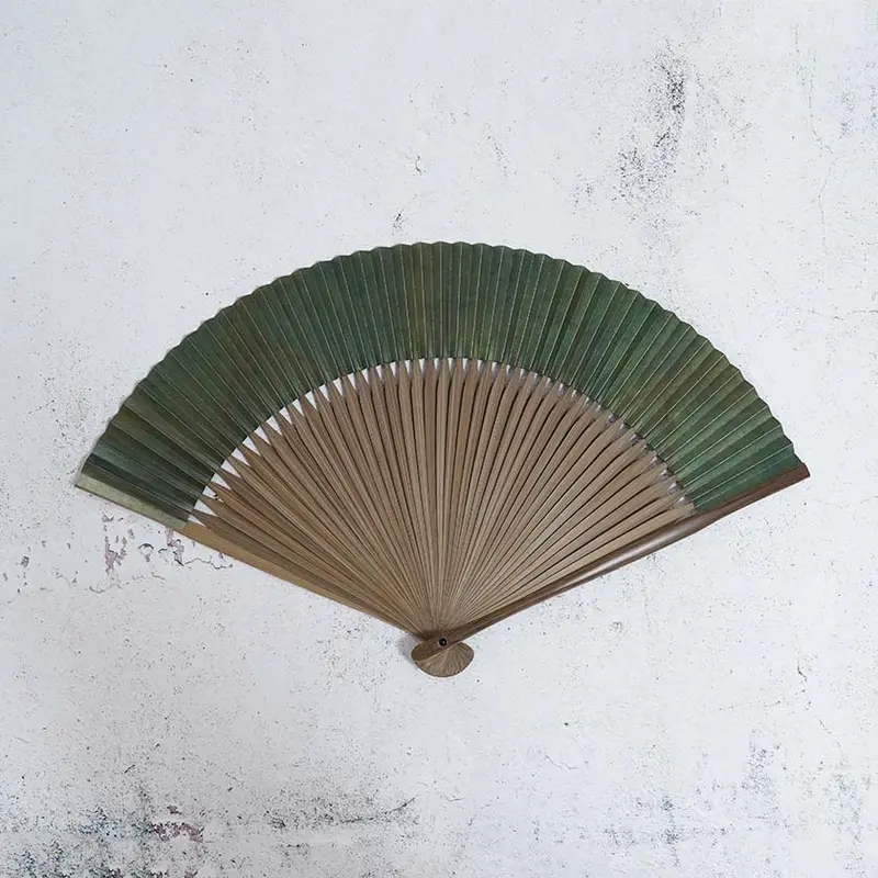 Ibushi Green Hand Fan (7.5 Sun) With Pouch Set | Kyoto Folding Fans By Yasuto Yonehara 1