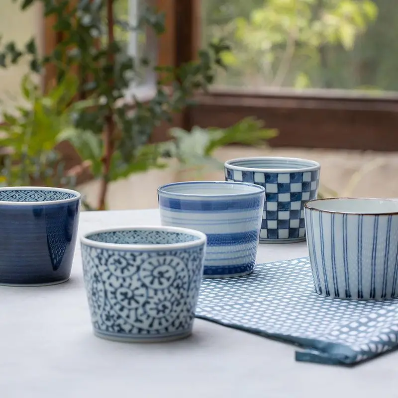 Indigo Ceramic Mug Set – Five-Piece Hasami Ware Collection 1