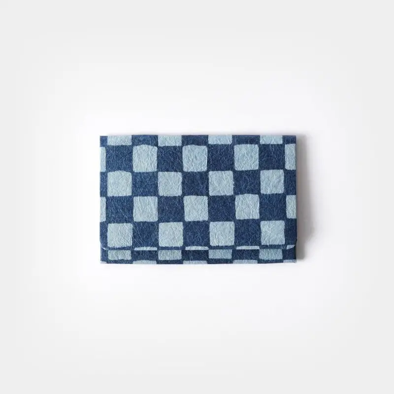 Indigo Checkered Card Holder – Artisan Kurotani Washi Paper Business Wallet 1