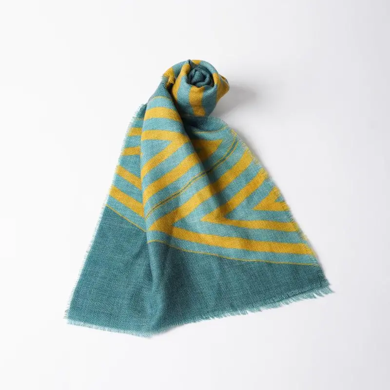 Indigo-Green-Ochre Irekobishi Silk Scarf – Kyo Yuzen Craftsmanship By Nogiguchi Kihei 1
