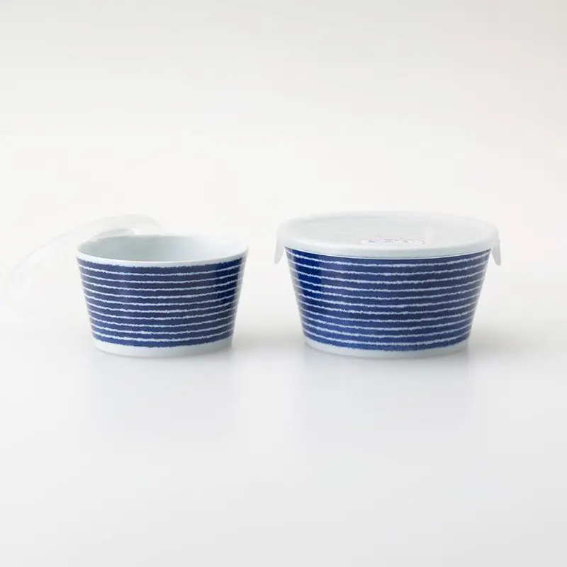 Indigo Komasuji Covered Dish Pair – Hasami Ware Stoneware 1