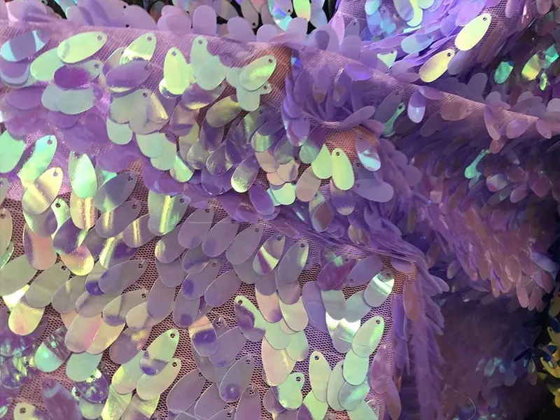 Iridescent Oval Tear Sequin Mermaid Fabric In Lilac 1