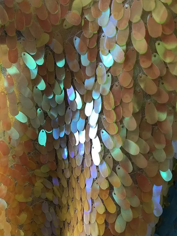 Iridescent Oval Tear Sequin Mermaid Fabric In Yellow 1