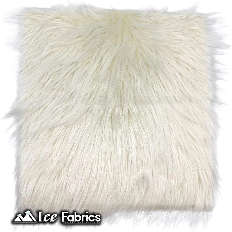 Ivory Long-Pile Shaggy Faux Fur – Icefabrics Square Texture Fabric 1