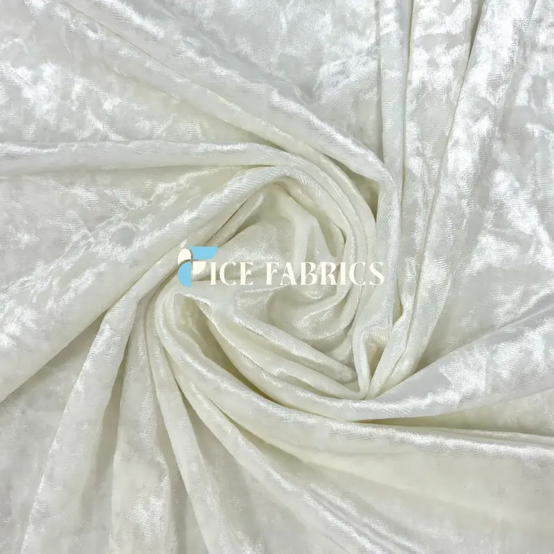 Ivory Stretch Crushed Velvet Fabric By The Roll 1