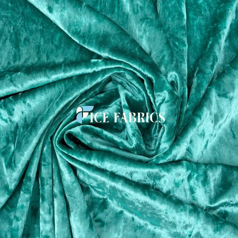 Jade Green Crushed Velvet Fabric With Superior Stretch Recovery 1