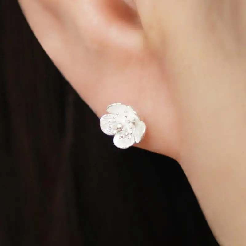 Japanese Apricot Pierced Earrings In Sterling Silver | Checos 1