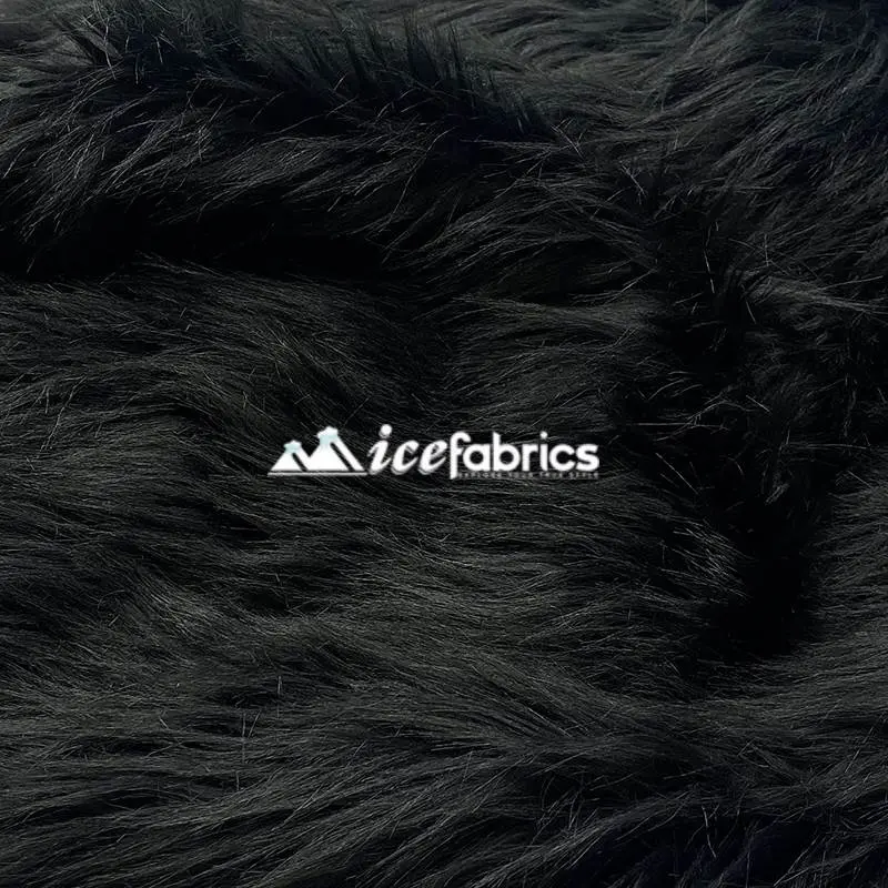 Jet Black Luxeshag Faux Fur Fabric – Dense Shaggy Mohair Texture 1