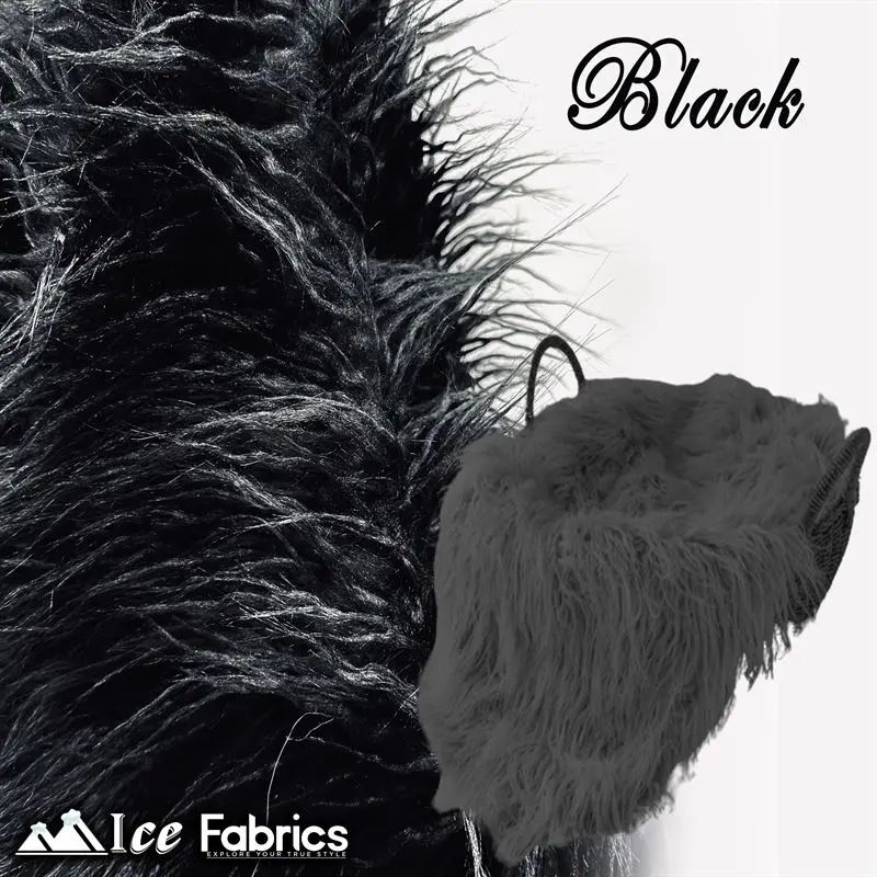 Jet Black Mongolian Faux Fur Fabric – Yeti Luxe Deep-Pile Elegance 1