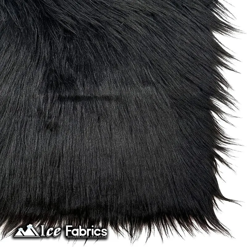 Jet Black Shaggy Faux Fur Fabric – Icefabrics Square Texture, Extra-Long Pile 1