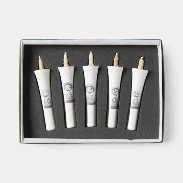Jizo-Themed Candle Set – Five 2-Momme Bottled Japanese Candles By Nakamura 1