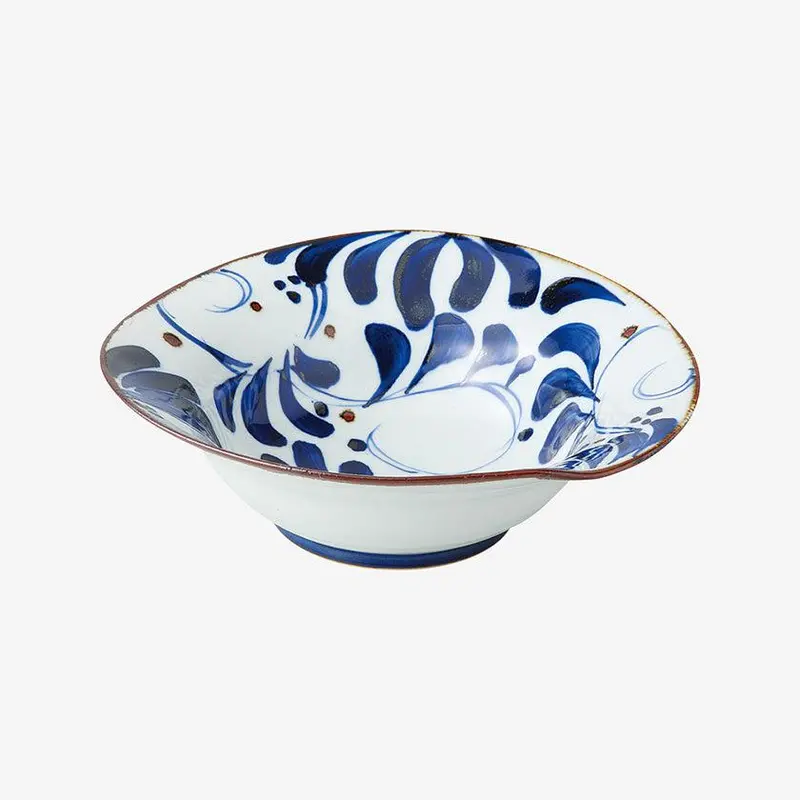 Karakusa Naburi Patterned Bowl – Botanical-Print Hasami Ceramic By Saikai Toki 1
