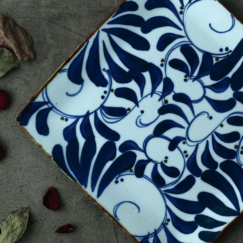 Karakusa Square Serving Plate (Large) – Hasami Porcelain By Saikai Toki 1