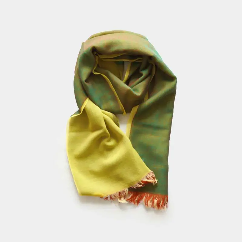 Kasane Jorohana Scarf – Yellow And Iridescent Green Motif By Gunnai Textiles & Fuji Sakura 1