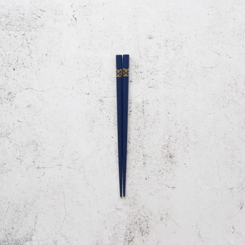Kids’ Japanese Zodiac Chopsticks – Blue Tiger Pattern | Artisan Wajima Lacquer From Hashimoto Kousaku Sikki 1
