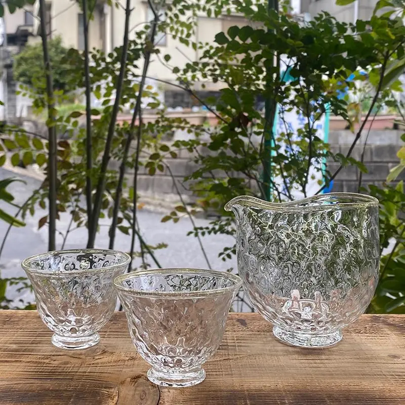 Kirameki Sake Set: Katakuchi & Guinomi – Three-Piece Sparkling Glass Collection 1