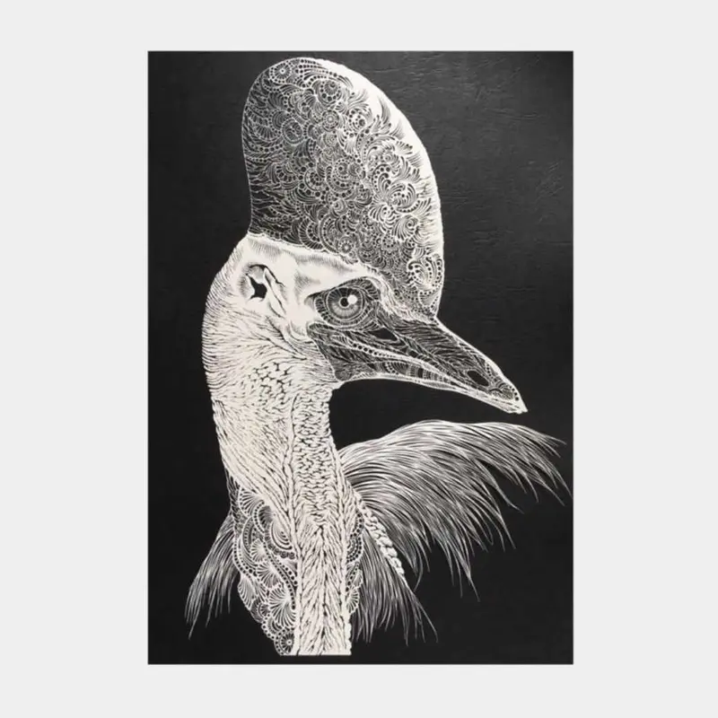 Kiriken Wall Art: Cassowary Bird Queen – Masayo Fukuda Paper Cutout 1