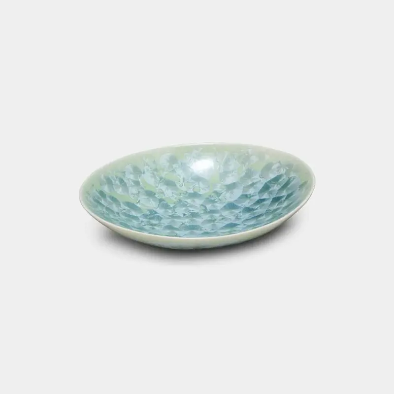 Kiyomizu-Yaki Green Flower Crystal Oval Pot | Touan Ceramic Bowl 1