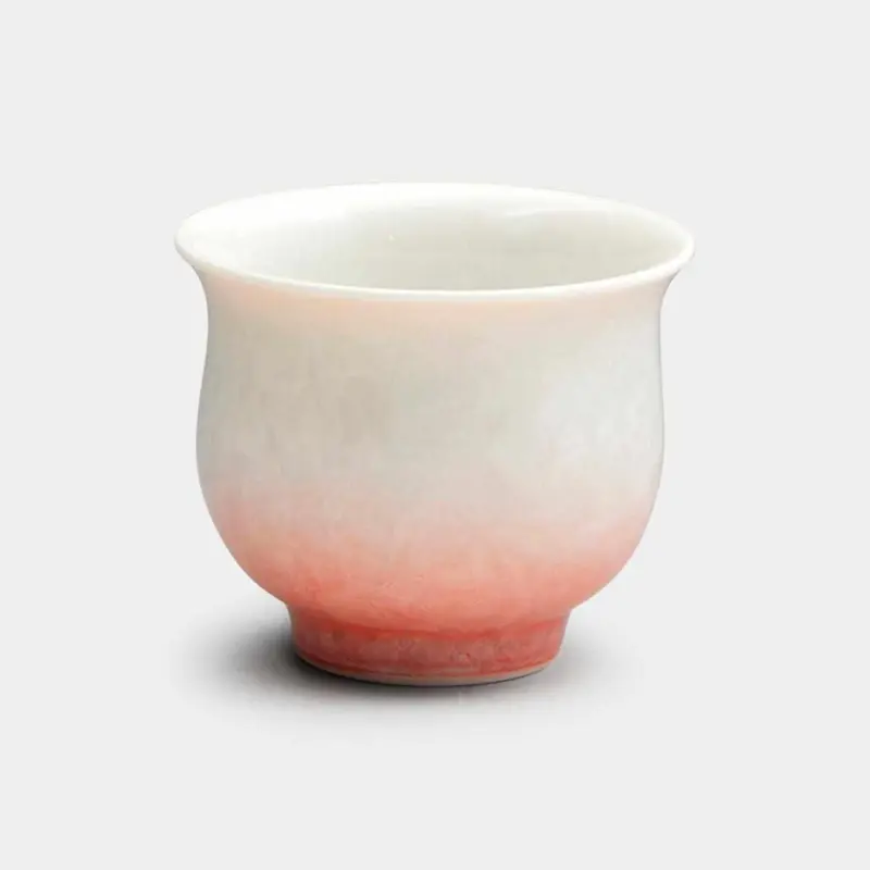 Kiyomizu-Yaki Guinomi Sake Cup – Touan Flower Crystal Red-On-White Design 1