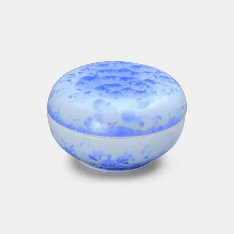 Kiyomizu-Yaki Lidded Small Bowl – Touan Flower Crystal Blue Glaze 1