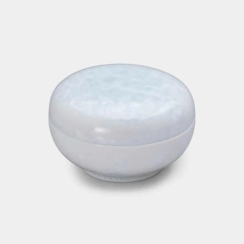 Kiyomizu-Yaki Lidded Small Bowl – Touan Flower Crystal Matte White Finish 1
