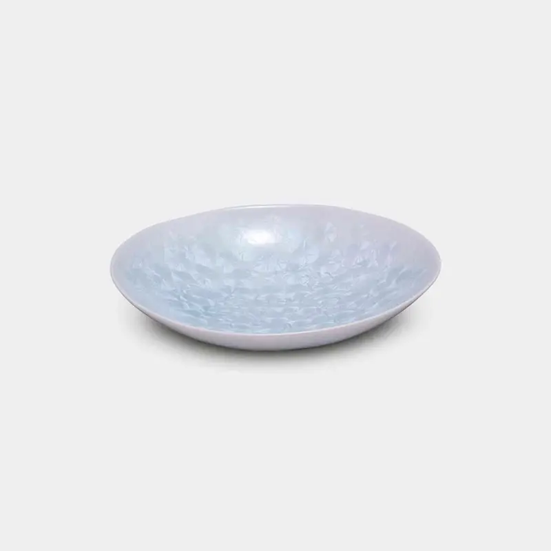 Kiyomizu-Yaki White Flower Crystal Oval Bowl | Touan Kyoto Ceramics 1