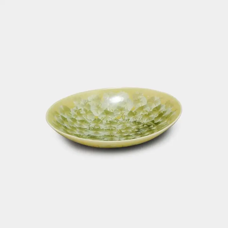 Kiyomizu-Yaki Yellow Flower Crystal Oval Bowl | Touan Ceramic Serveware 1