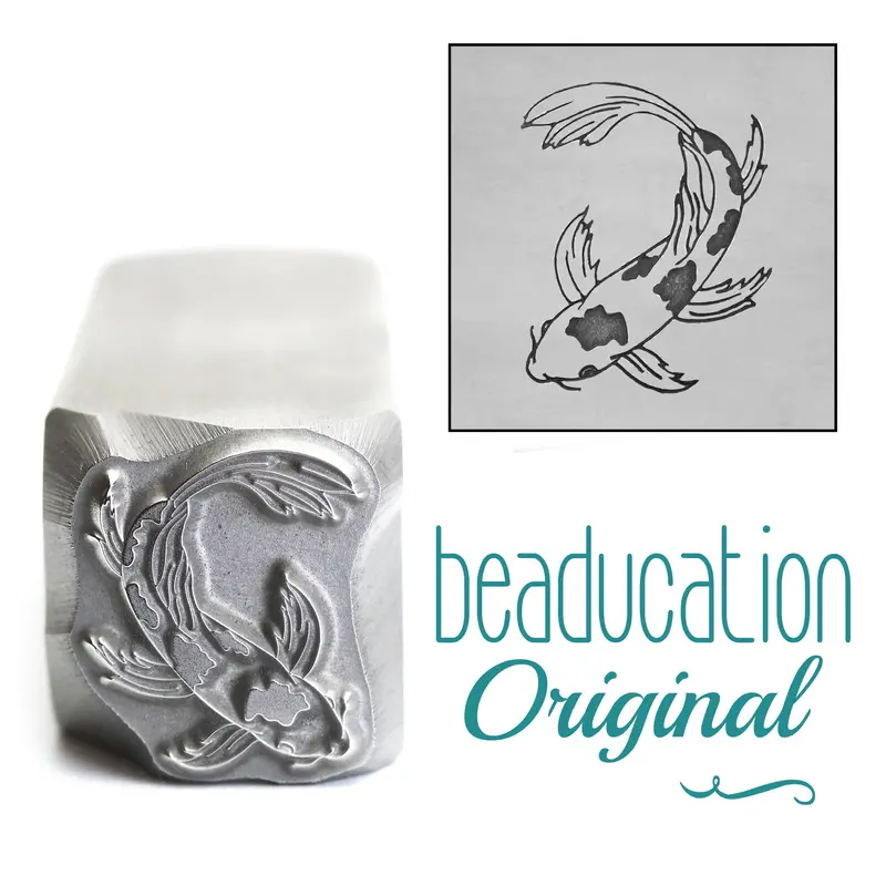 Koi Fish Swimming Left Metal Stamp – 14Mm Flowing Aquatic Design 1