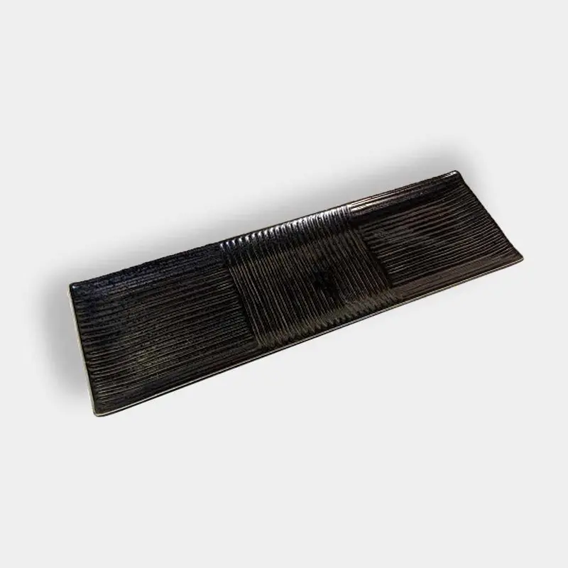 Kushime-Style Saury Serving Plate In Sleek Black | Marumo Kato Pottery, Mino Ware 1