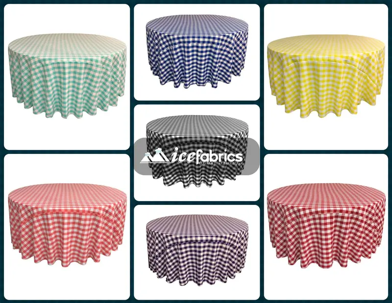La Linen 108-Inch Checkered Polyester Round Tablecloth – 40 Color Options 1